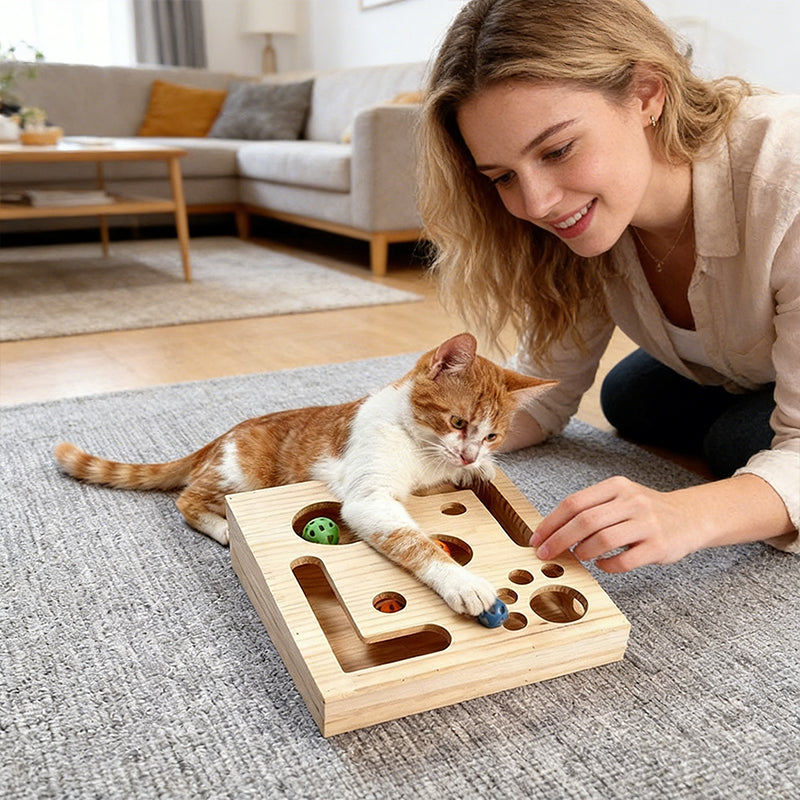 Durable Cat Nail Grinder with Bell Ball & Interactive Maze Tunnel - Enriching Toy and Scratching Activity for Active Kittens