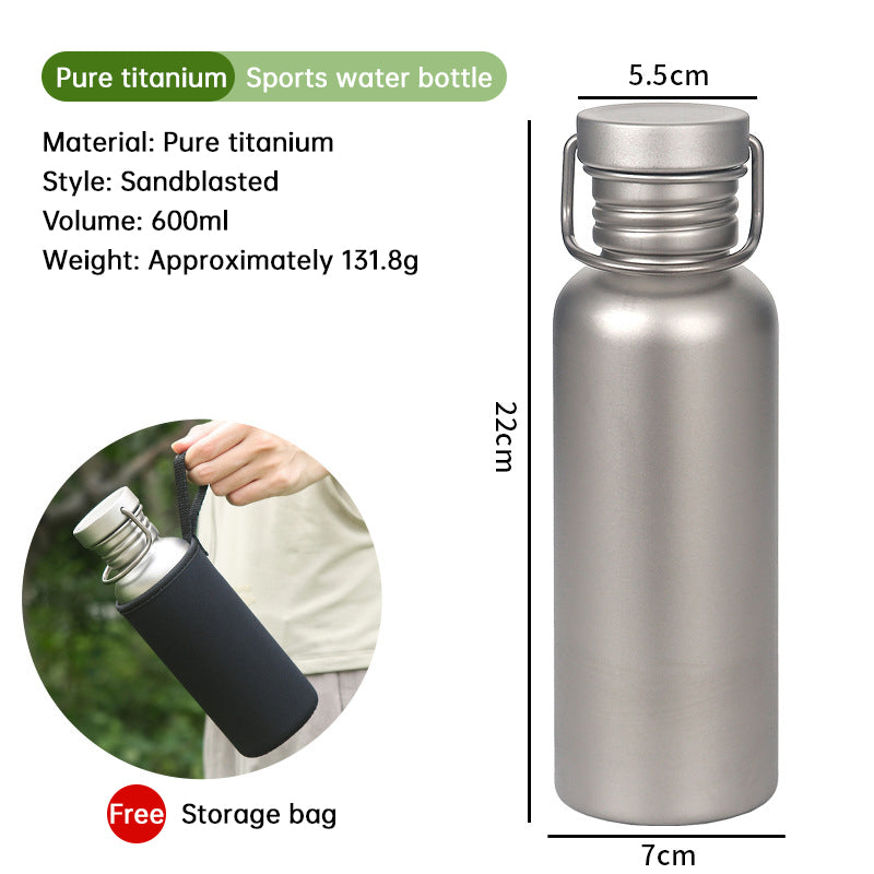 Pure Titanium Water Bottle, Lightweight Single-Wall Wide Mouth for Sports, Camping, Travel