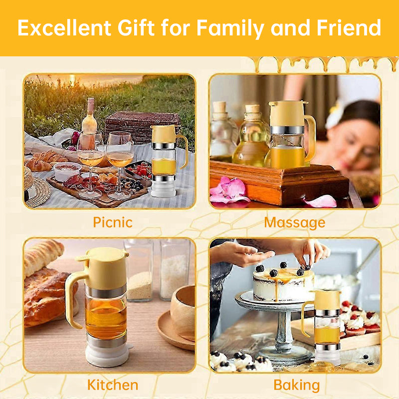 300ml Durable Glass Honey Dispenser with Handle, Transparent, Drip-Proof Press Pump for Bread, Honey Pot